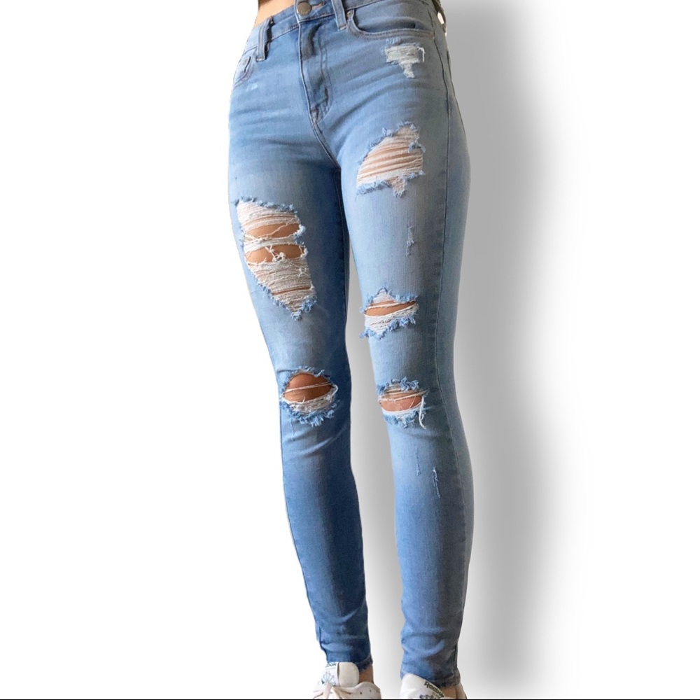 High Waisted Distressed Skinny Jeans